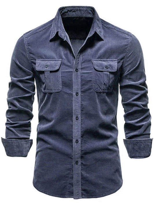 Men's Full Size Collared Neck Button Down Shirt with Chest Pockets Plus Size - Hovatok