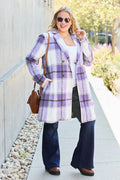 Double Take Full Size Plaid Button Up Lapel Collar Coat - Hovatok