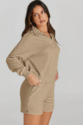 Half Button Sweatshirt and Shorts Active Set - Hovatok