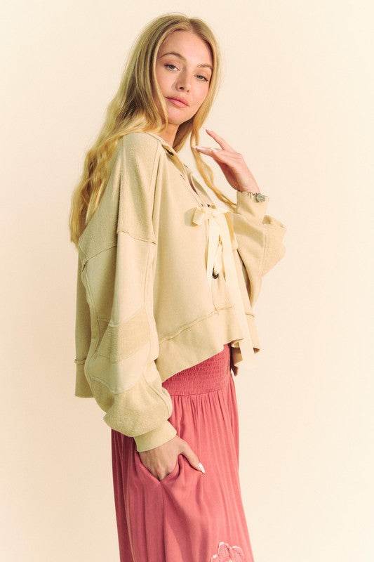 Davi & Dani Lace Up Exposed Seam French Terry Top - Hovatok