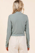 Mittoshop Mock Neck Rib Knit Long Sleeve Crop Top - Hovatok
