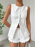 Button Down Round Neck Vest - Hovatok