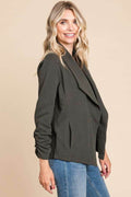Culture Code Full Size Ruched Open Front Long Sleeve Jacket - Hovatok