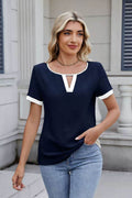 Cutout Round Neck Short Sleeve Blouse - Hovatok