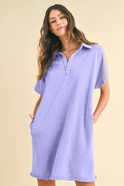 Annie Wear Mineral Washed Johnny Collar Short Sleeve Dress - Hovatok