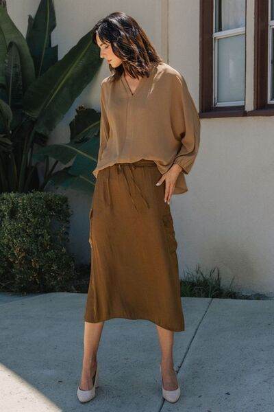 Annie Wear Notched Batwing Sleeve Blouse - Hovatok