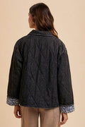 Annie Wear Quilted Printed Lining Snap Down Denim Jacket - Hovatok