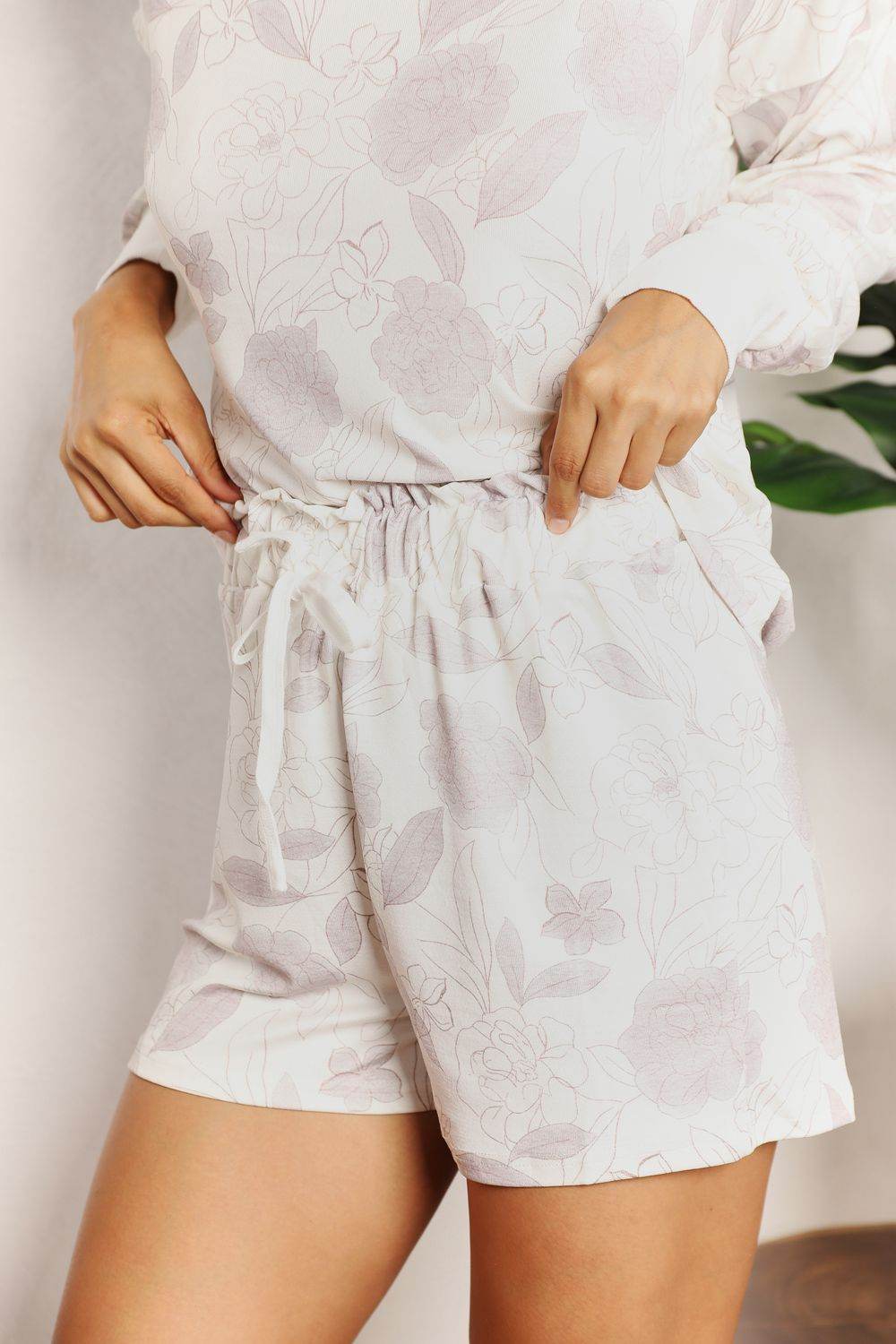 Double Take Floral Long Sleeve Top and Shorts Loungewear Set - Hovatok