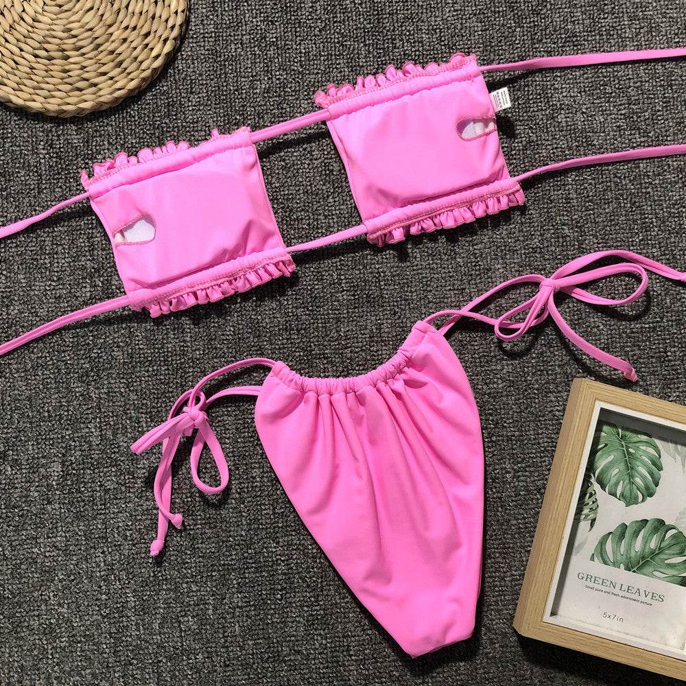 Frill Trim Ruched Bikini Set - Hovatok