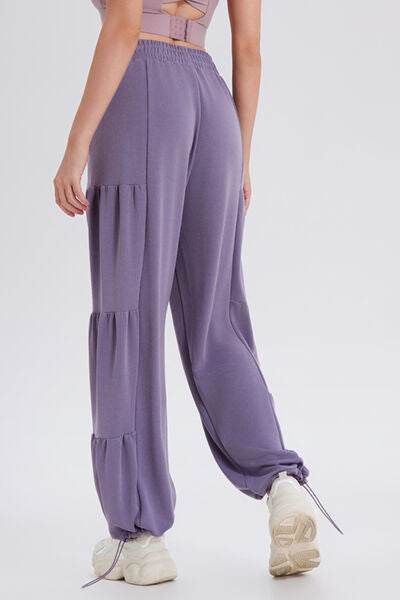 Basic Bae Drawstring Elastic Waist Ruched Joggers - Hovatok