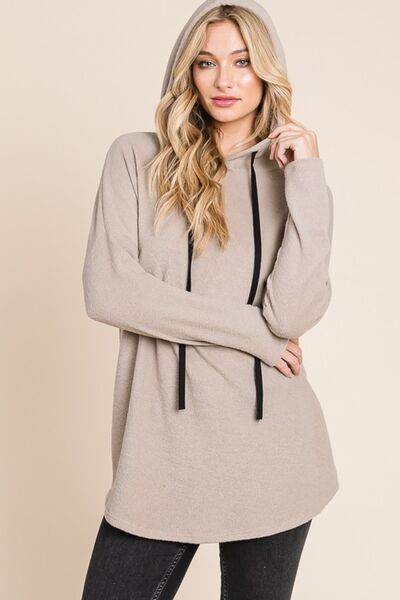 BOMBOM Contrast Drawstring Drop Shoulder Knit Hoodie - Hovatok