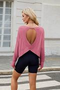 Cutout Back Round Neck Long Sleeve T-Shirt - Hovatok