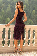 Sequin Sleeveless Slit Dress - Hovatok