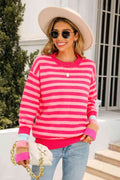Angel Wings Warm Spice Striped Round Neck Sweater - Hovatok