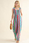 And The Why Full Size Striped Smocked Sleeveless Jumpsuit - Hovatok