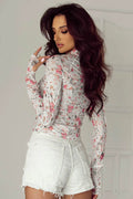 Floral Mock Neck Long Sleeve Blouse - Hovatok