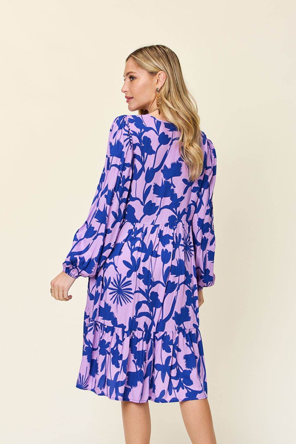 Double Take Full Size Printed Ruffle Hem Dress with Pocket - Hovatok