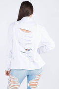 American Bazi Distressed Back Button Down Denim Jacket - Hovatok