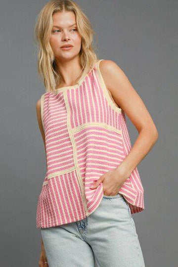 Umgee Round Neck Texture Striped Tank - Hovatok