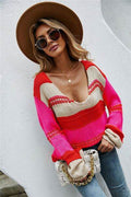 Angel Wings Color Block V-Neck Dropped Shoulder Sweater - Hovatok