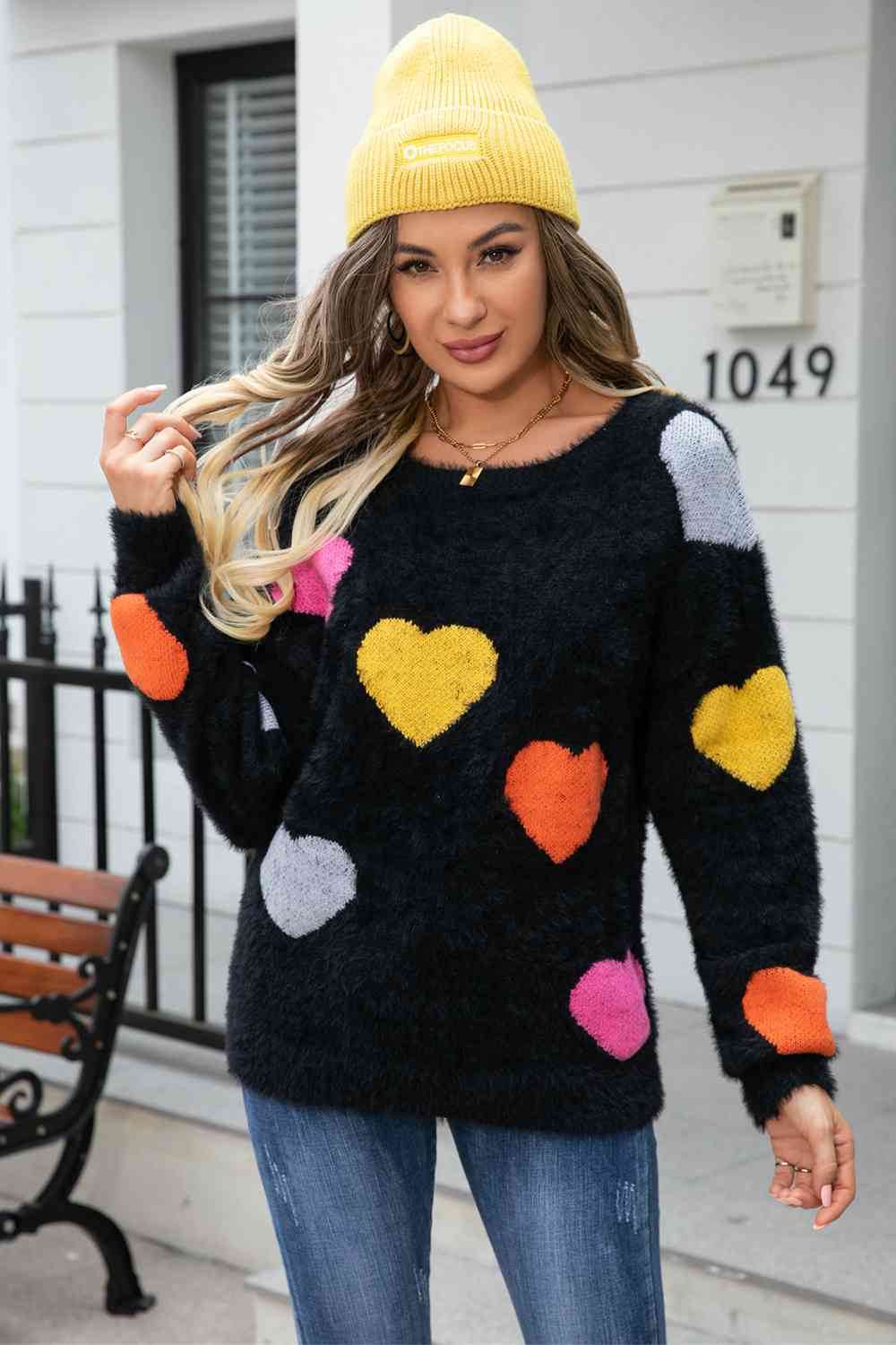 Angel Wings Heart Pattern Round Neck Long Sleeve Sweater - Hovatok