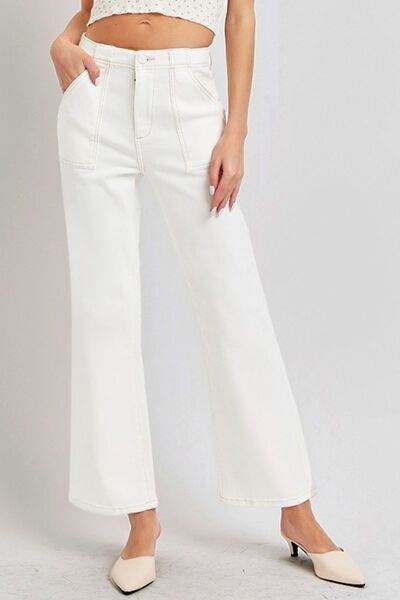 RISEN High Rise Ankle Flare Jeans with Patch Pockets - Hovatok