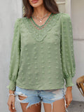 Devine Swiss Dot Lace Detail V-Neck Long Sleeve Blouse - Hovatok