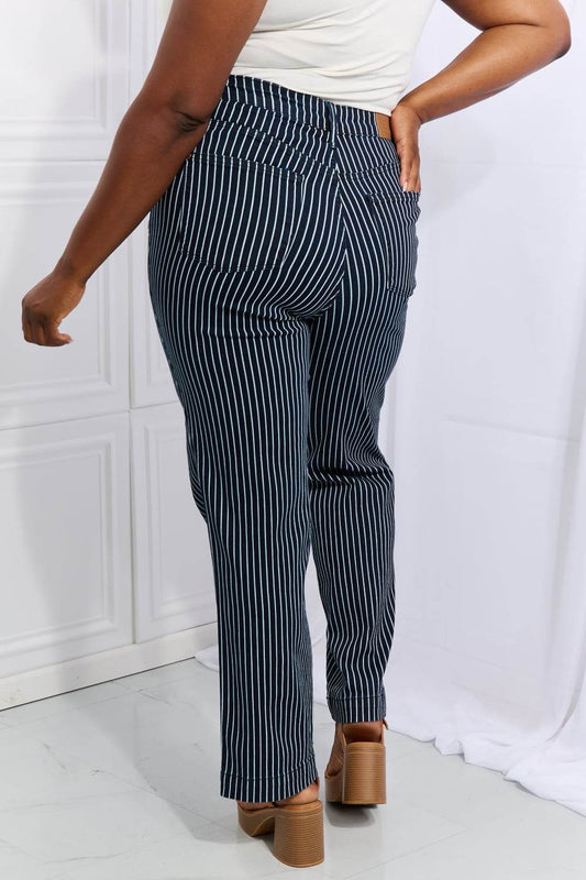 Judy Blue Cassidy Full Size High Waisted Tummy Control Striped Straight Jeans - Hovatok