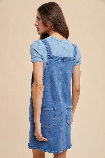 Annie Wear Wide Strap Denim Overall Dress with Pockets - Hovatok