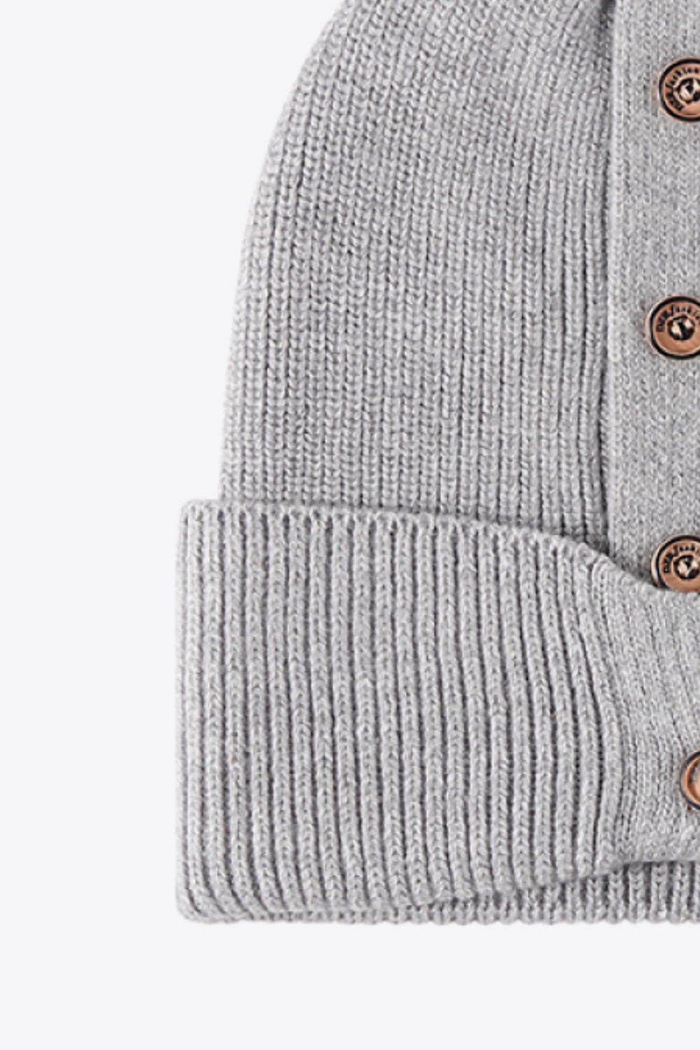Button Detail Rib-Knit Cuff Beanie - Hovatok