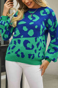 Angel Wings Woven Right Leopard Round Neck Dropped Shoulder Sweater - Hovatok
