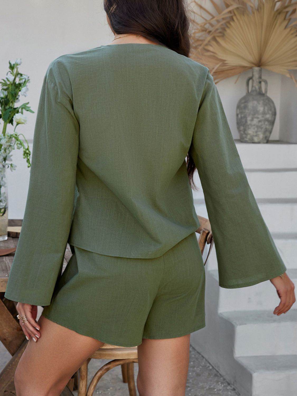 Devine Double Tied V-Neck Top and Shorts Set - Hovatok