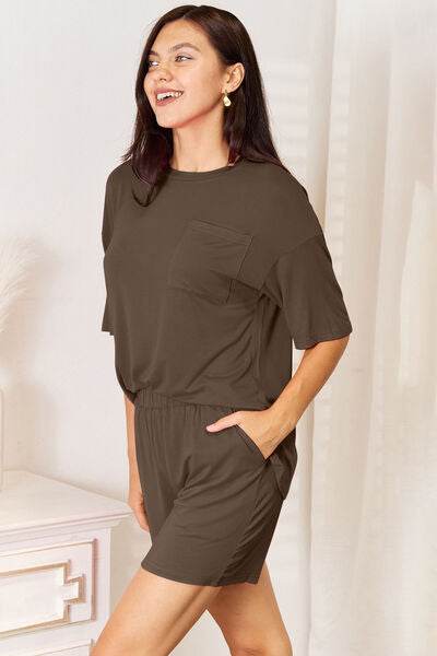 Basic Bae Bamboo Full Size Round Neck Drop Shoulder T-Shirt and Shorts Set - Hovatok