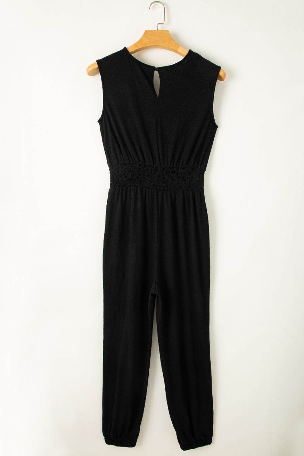Smocked Sleeveless V Neck Jumpsuit - Hovatok
