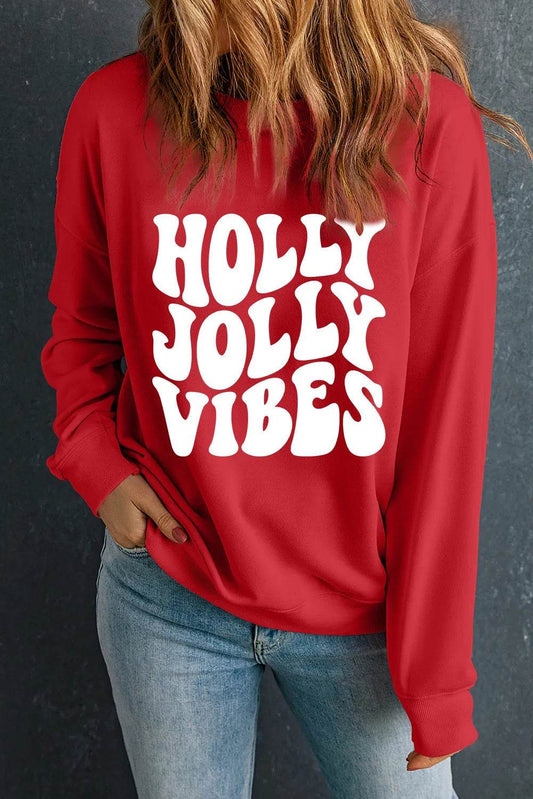 Letter Graphic Round Neck Long Sleeve Sweatshirt - Hovatok