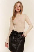 And The Why Half Button Round Neck Long Sleeve Bodysuit - Hovatok