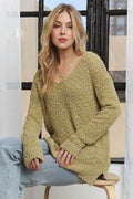 ADORA High-Low Side Slit V-Neck Sweater - Hovatok