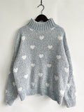 Heart Heathered Turtleneck Drop Shoulder Sweater - Hovatok