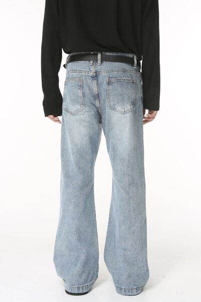Washed Bootcut Men's Jeans with Pockets - Hovatok