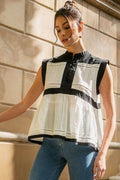 Annie Wear Contrast Trim Peplum Button Detail Blouse - Hovatok