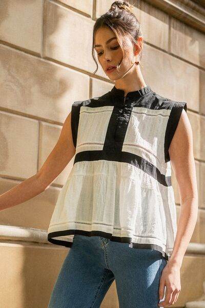 Annie Wear Contrast Trim Peplum Button Detail Blouse - Hovatok