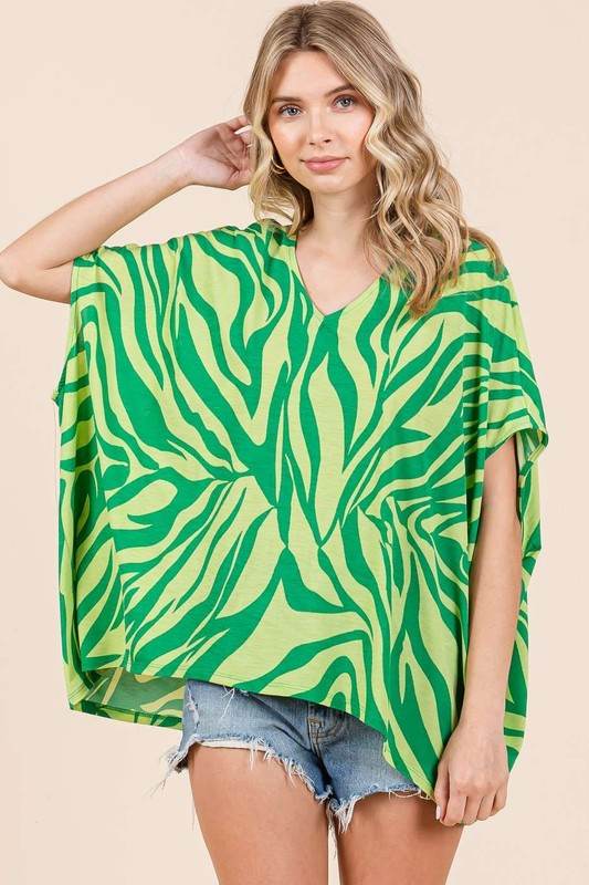 Mittoshop Zebra Print V-Neck Short Sleeve Oversized Top - Hovatok