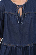 Tie Neck Babydoll Denim Top - Hovatok