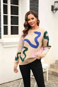 Angel Wings Printed Round Neck Dropped Shoulder Pullover Sweater - Hovatok