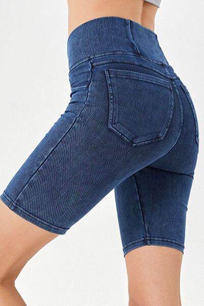 Basic Bae Asymmetrical Waist Denim Shorts with Pockets - Hovatok