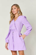 Double Take Full Size Drawstring Long Sleeve Romper - Hovatok