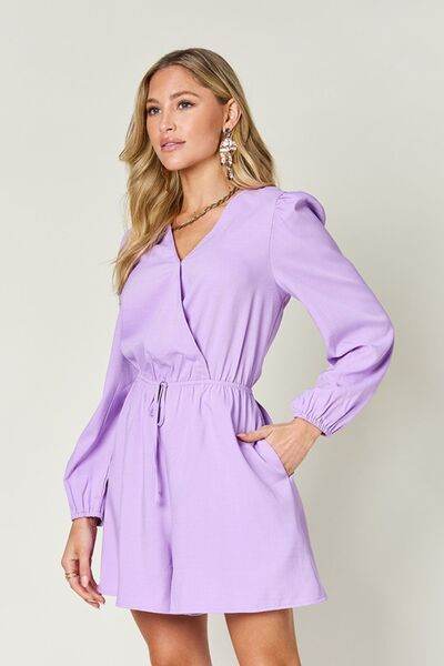 Double Take Full Size Drawstring Long Sleeve Romper - Hovatok