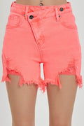 RISEN Raw Hem Asymmetrical Waist Denim Shorts - Hovatok