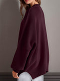 Double Take Side Slit Round Neck Long Sleeve Sweater - Hovatok