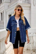 Button Down Half Sleeve Denim Jacket - Hovatok